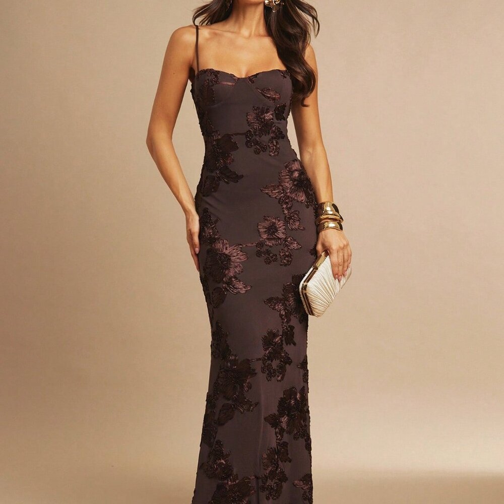 Brown Sexy Women's Floral Maxi Dress